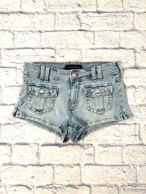 Aeropostale Vintage Low Rise Shorty Light Wash Blue Denim Jean Shorts Size 2